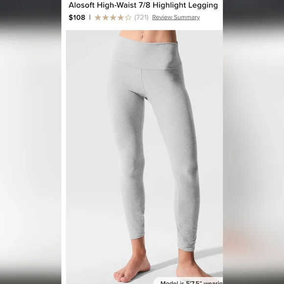 ALO Yoga AloSoft Light Gray Leggings - Picture 1 of 3